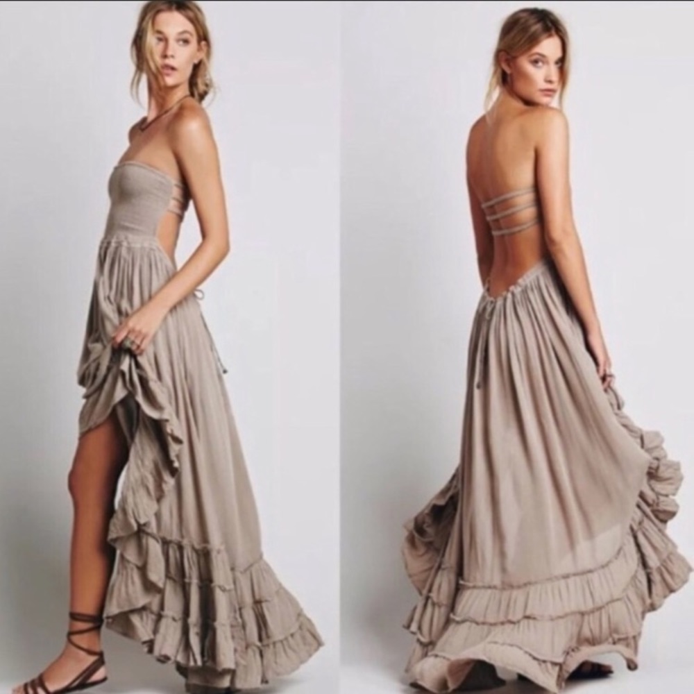 Taupe/nude strappy back maxi dress - Picture 2 of 2